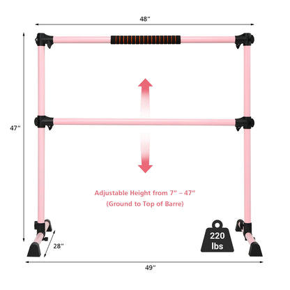 4 Feet Portable Freestanding Stable Construction Pilates Ballet Barre with Double Dance Bar, Pink Yoga Accessories   at Gallery Canada