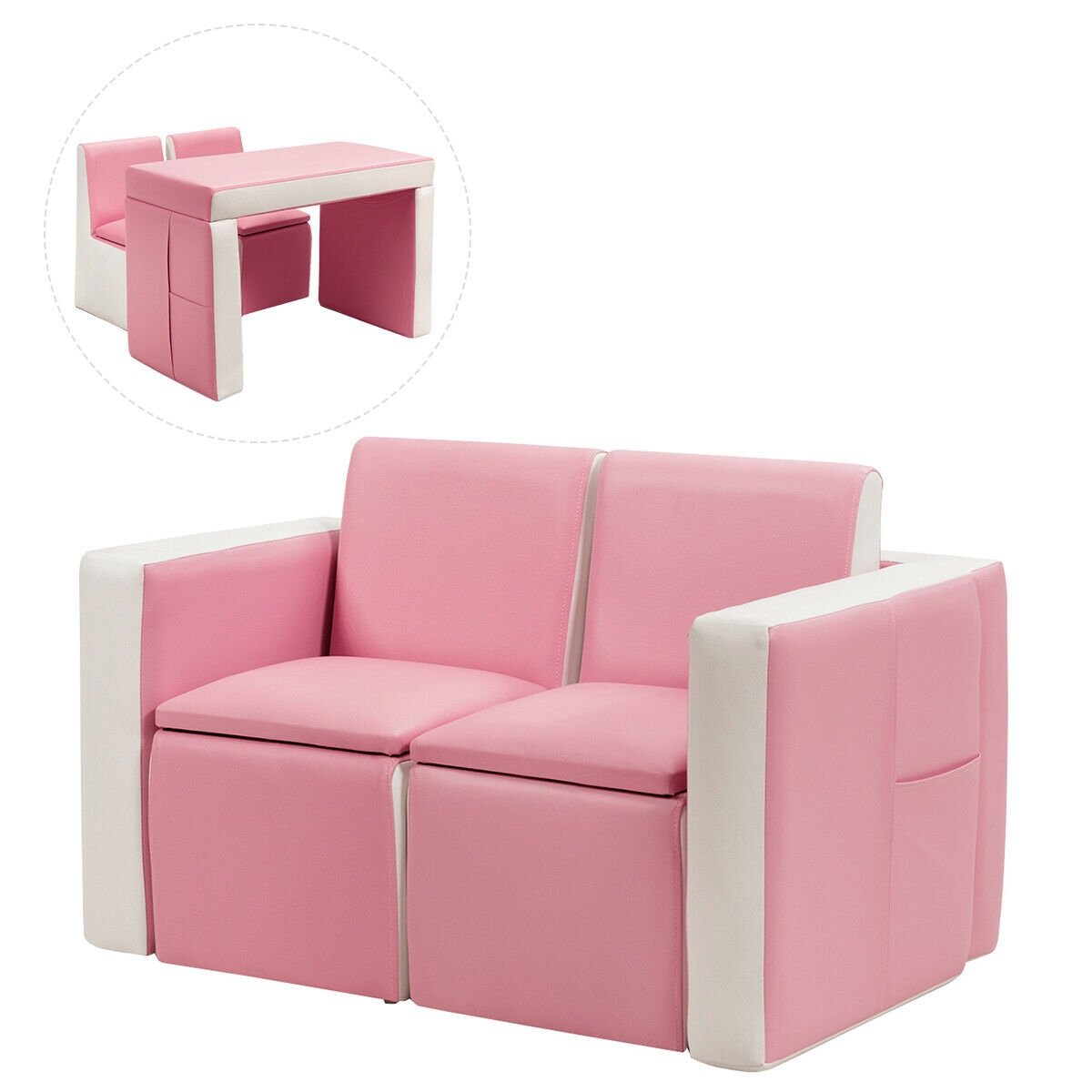 Multi-functional Kids Sofa Table Chair Set, Pink Kids Table & Chair Sets   at Gallery Canada