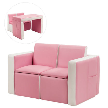 Multi-functional Kids Sofa Table Chair Set, Pink Kids Table & Chair Sets   at Gallery Canada