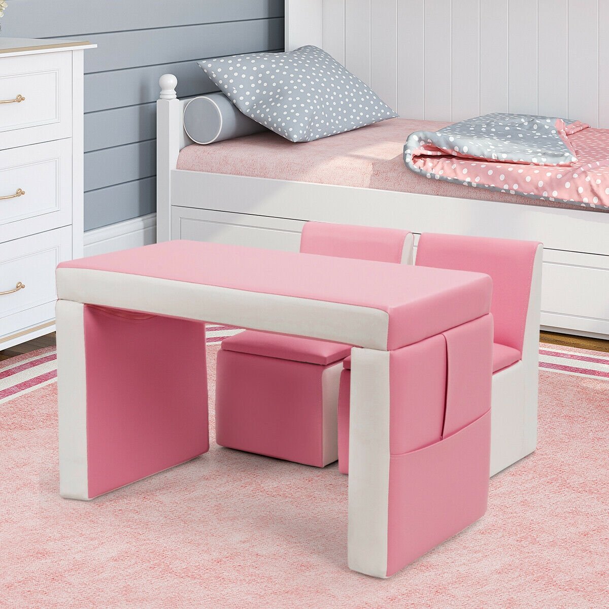 Multi-functional Kids Sofa Table Chair Set, Pink Kids Table & Chair Sets   at Gallery Canada