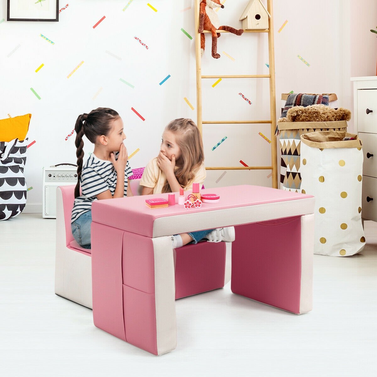 Multi-functional Kids Sofa Table Chair Set, Pink Kids Table & Chair Sets   at Gallery Canada