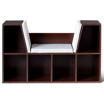 6-Cubby Kid Storage Bookcase Cushioned Reading Nook, Brown - Gallery Canada