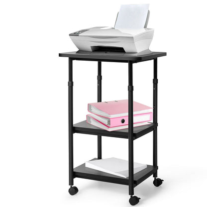 3-tier Adjustable Printer Stand with 360° Swivel Casters, Black Laptop Tables & Printer Stands   at Gallery Canada