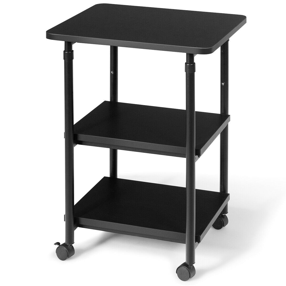 3-tier Adjustable Printer Stand with 360° Swivel Casters, Black Laptop Tables & Printer Stands   at Gallery Canada