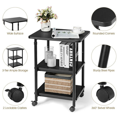 3-tier Adjustable Printer Stand with 360° Swivel Casters, Black Laptop Tables & Printer Stands   at Gallery Canada