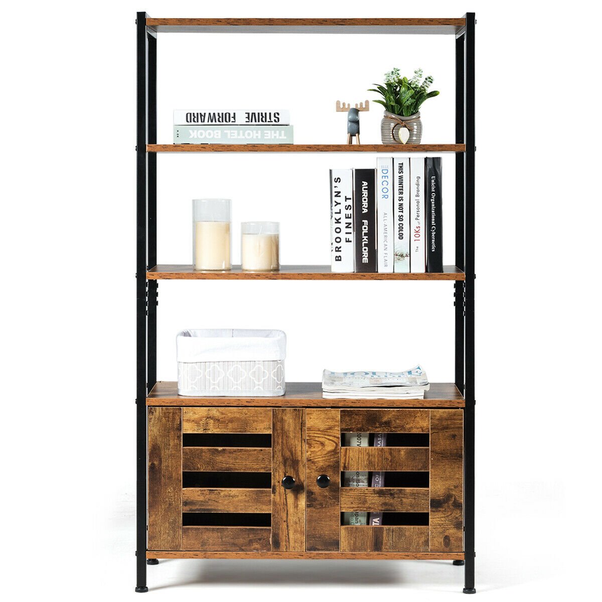 Industrial Storage Shelf with 2 Shutter Doors, Rustic Brown Bookcases   at Gallery Canada