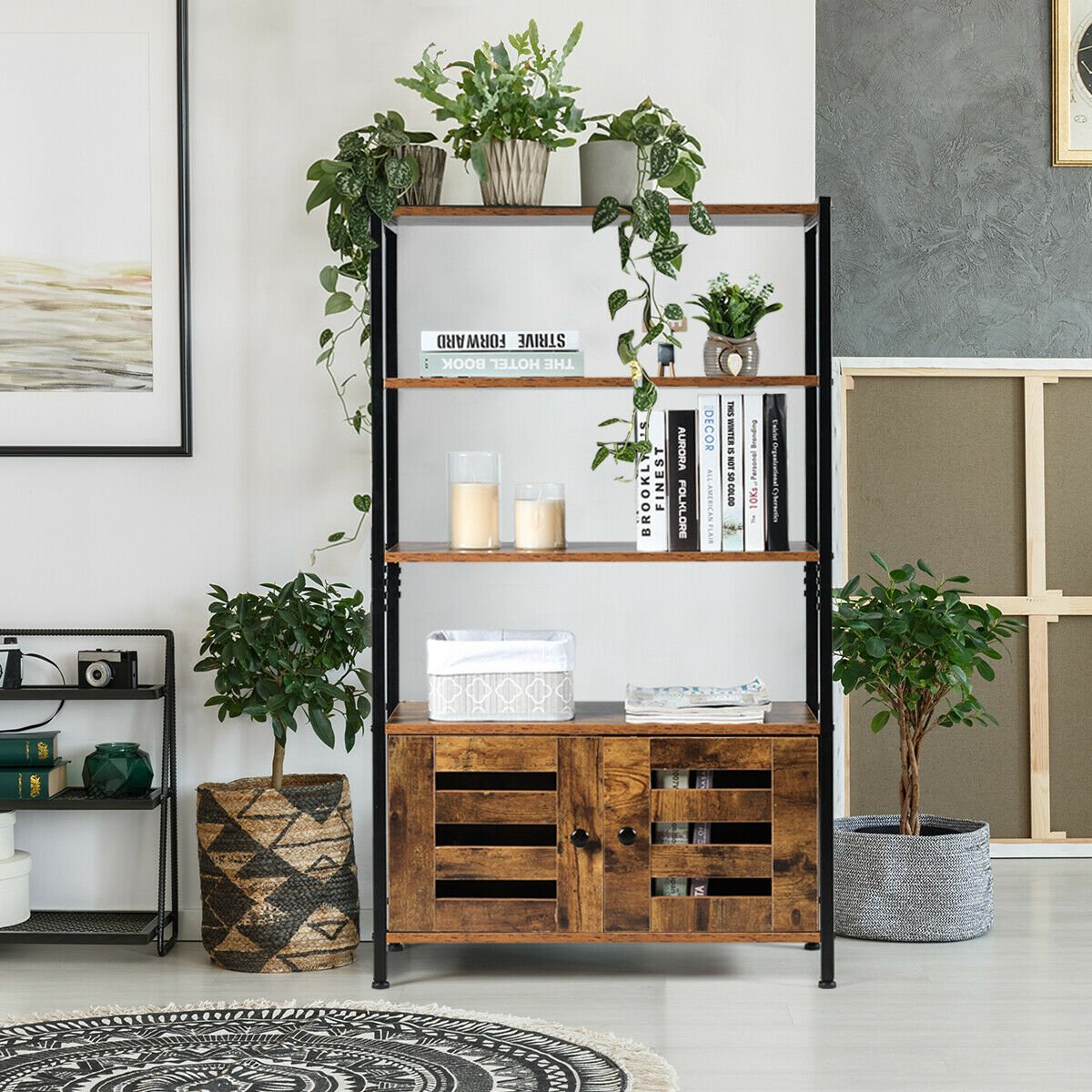 Industrial Storage Shelf with 2 Shutter Doors, Rustic Brown Bookcases   at Gallery Canada