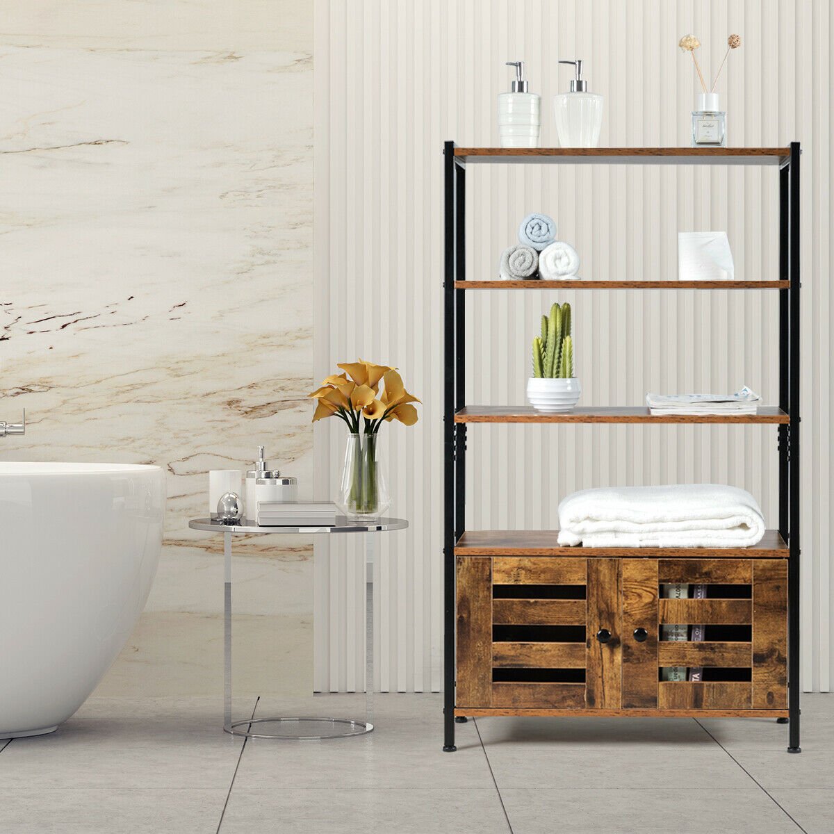 Industrial Storage Shelf with 2 Shutter Doors, Rustic Brown Bookcases   at Gallery Canada