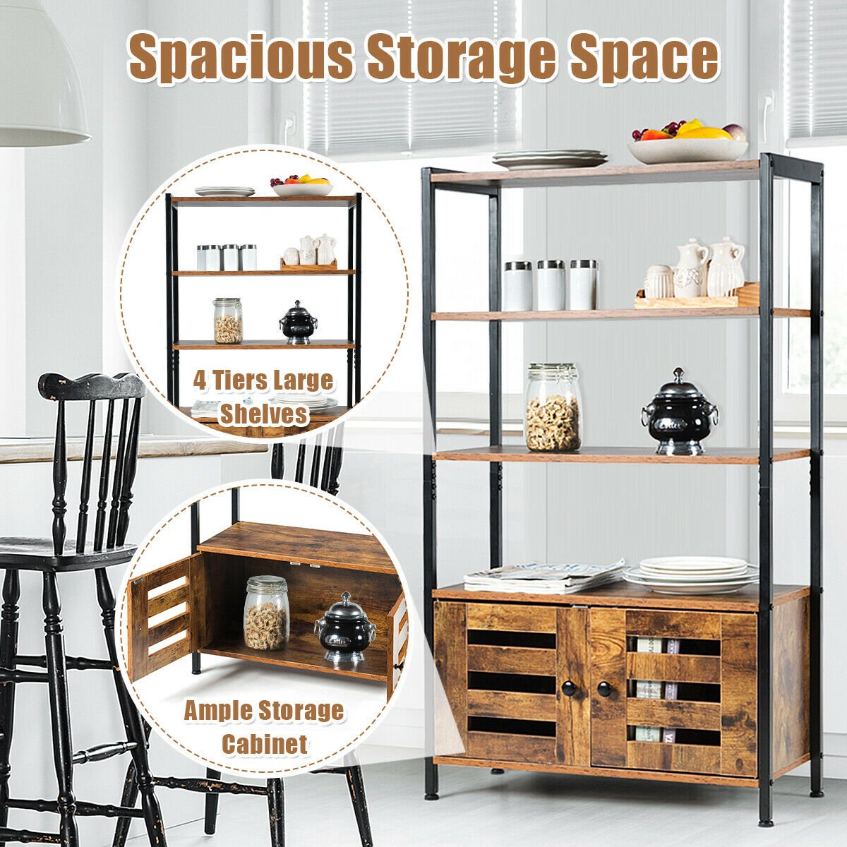 Industrial Storage Shelf with 2 Shutter Doors, Rustic Brown Bookcases   at Gallery Canada