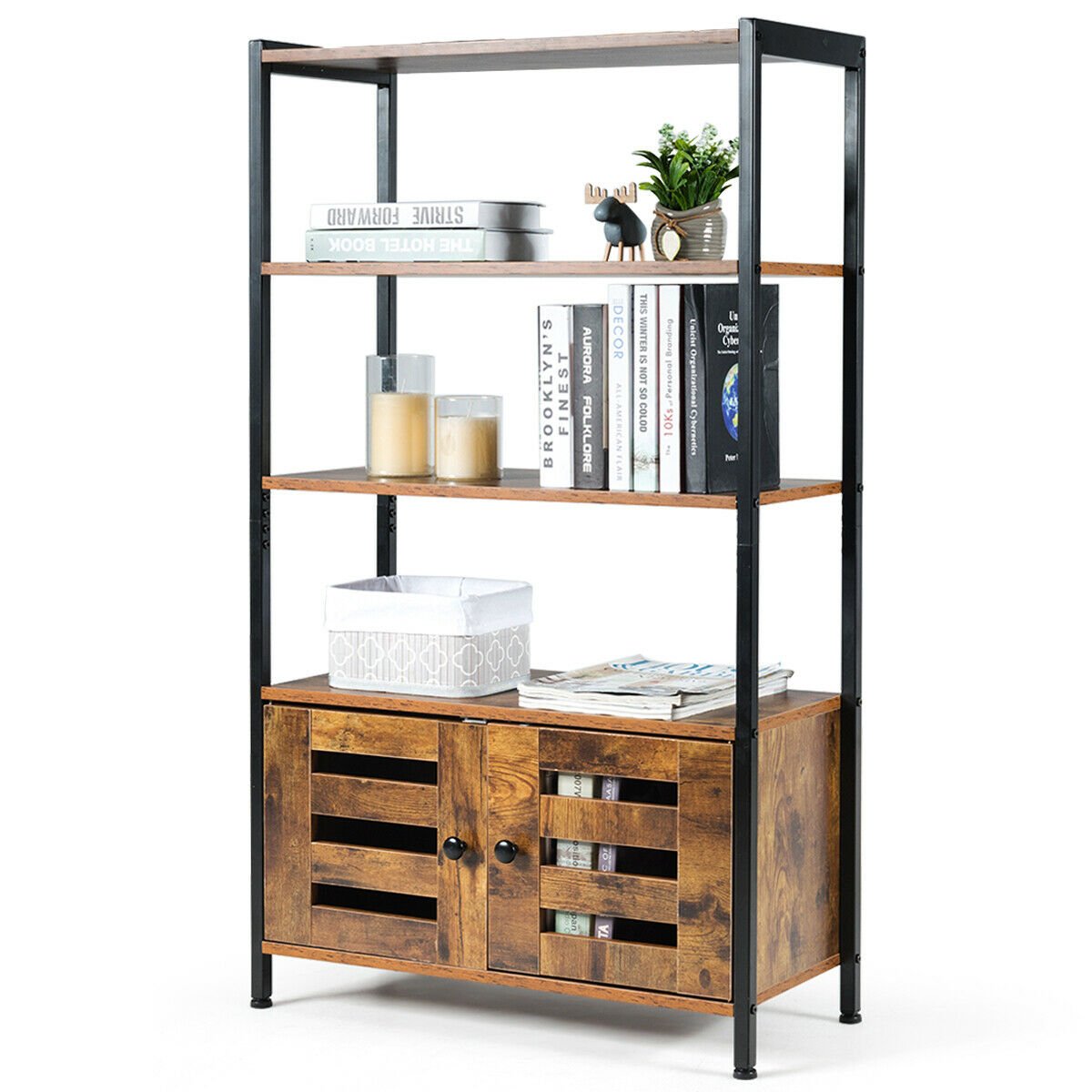 Industrial Storage Shelf with 2 Shutter Doors, Rustic Brown Bookcases   at Gallery Canada