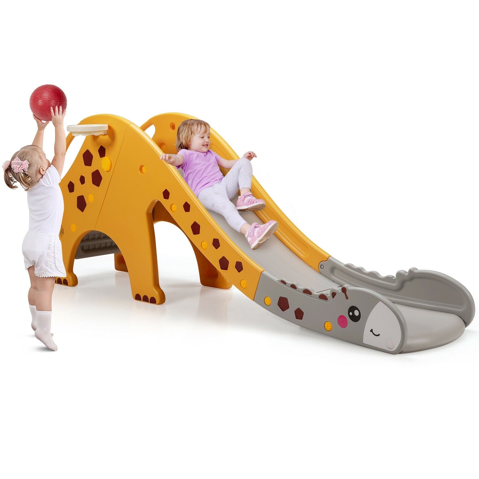 3-in-1 Kids Climber Slide Play Set with Basketball Hoop, Yellow - Gallery Canada