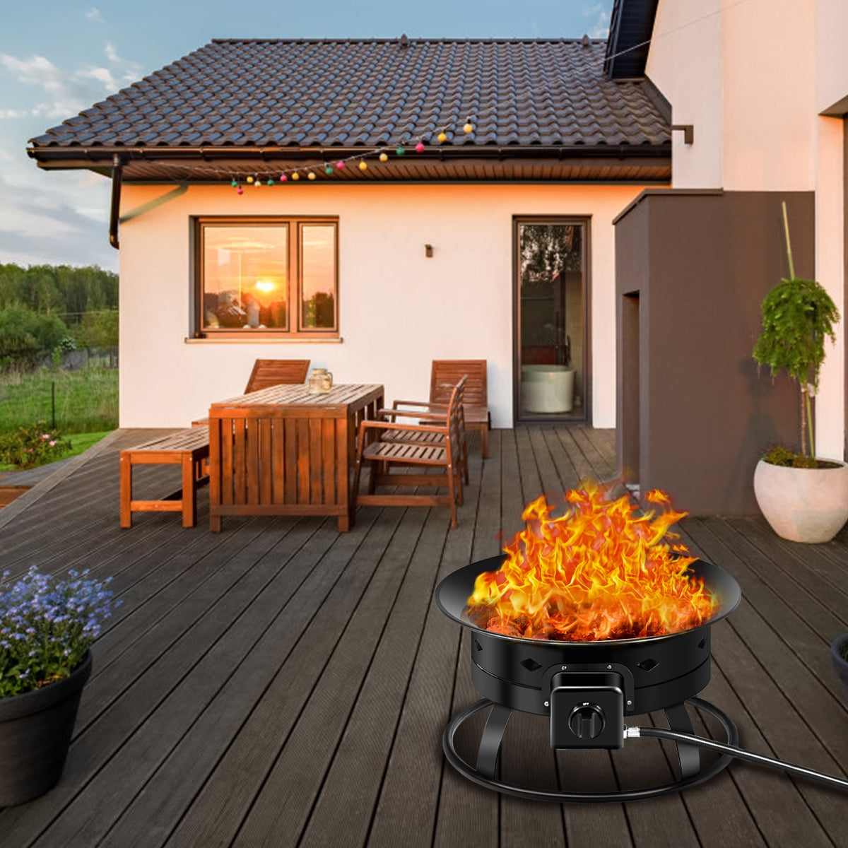 58 000BTU Firebowl Outdoor Portable Propane Gas Fire Pit with Cover and Carry Kit, Black Fire Pits at Gallery Canada