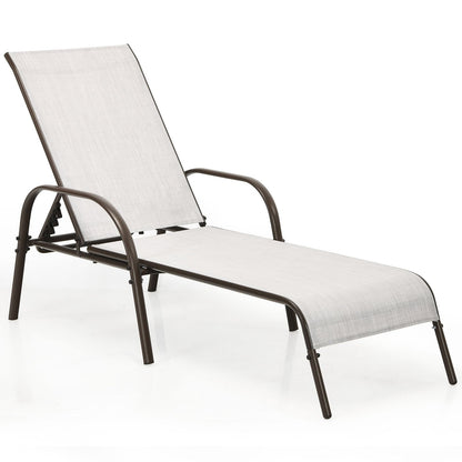 Adjustable Patio Chaise Outdoor Folding Lounge Chair with Adjustable Backrest, Gray Outdoor Chaise Lounges   at Gallery Canada