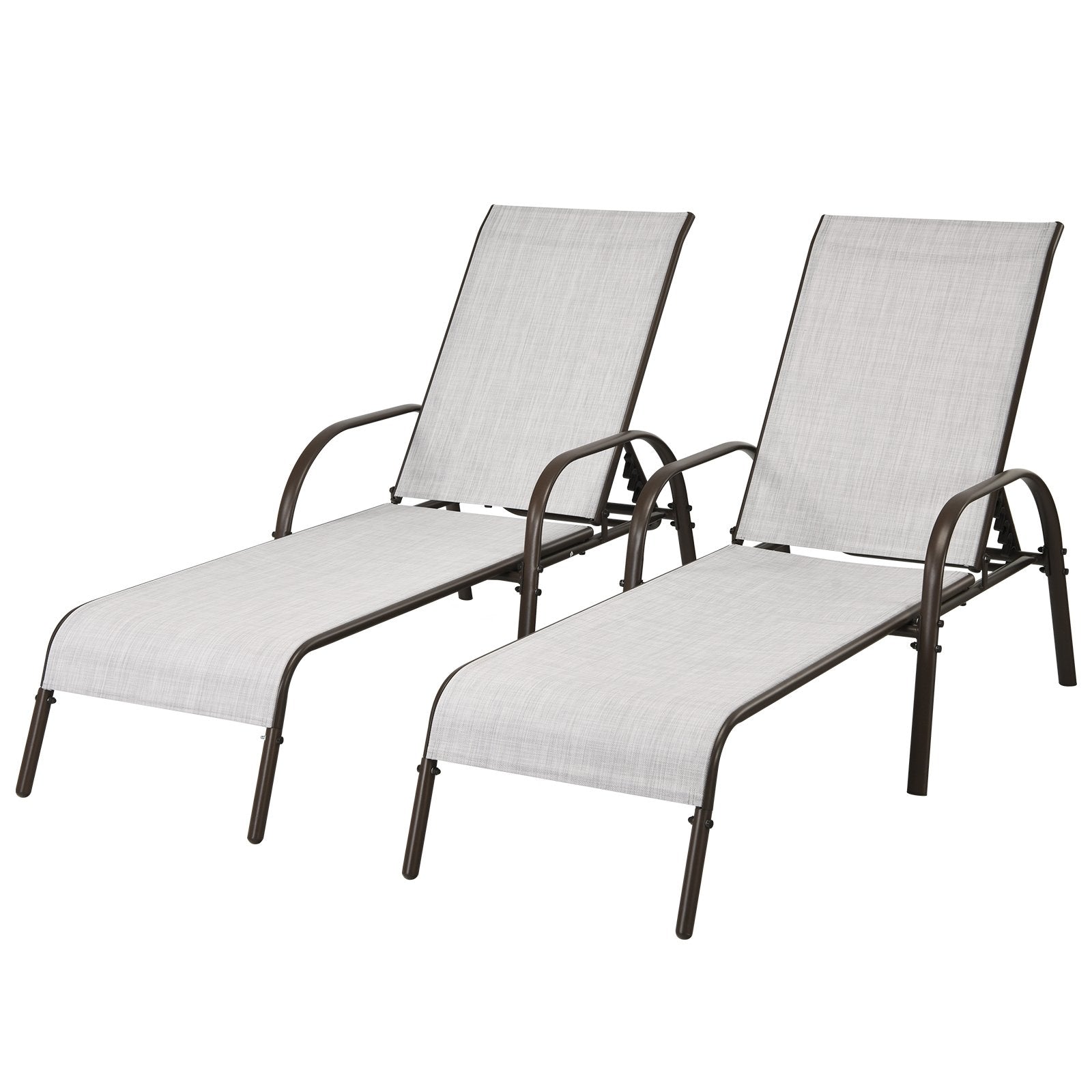 Adjustable Patio Chaise Outdoor Folding Lounge Chair with Adjustable Backrest, Gray Outdoor Chaise Lounges   at Gallery Canada