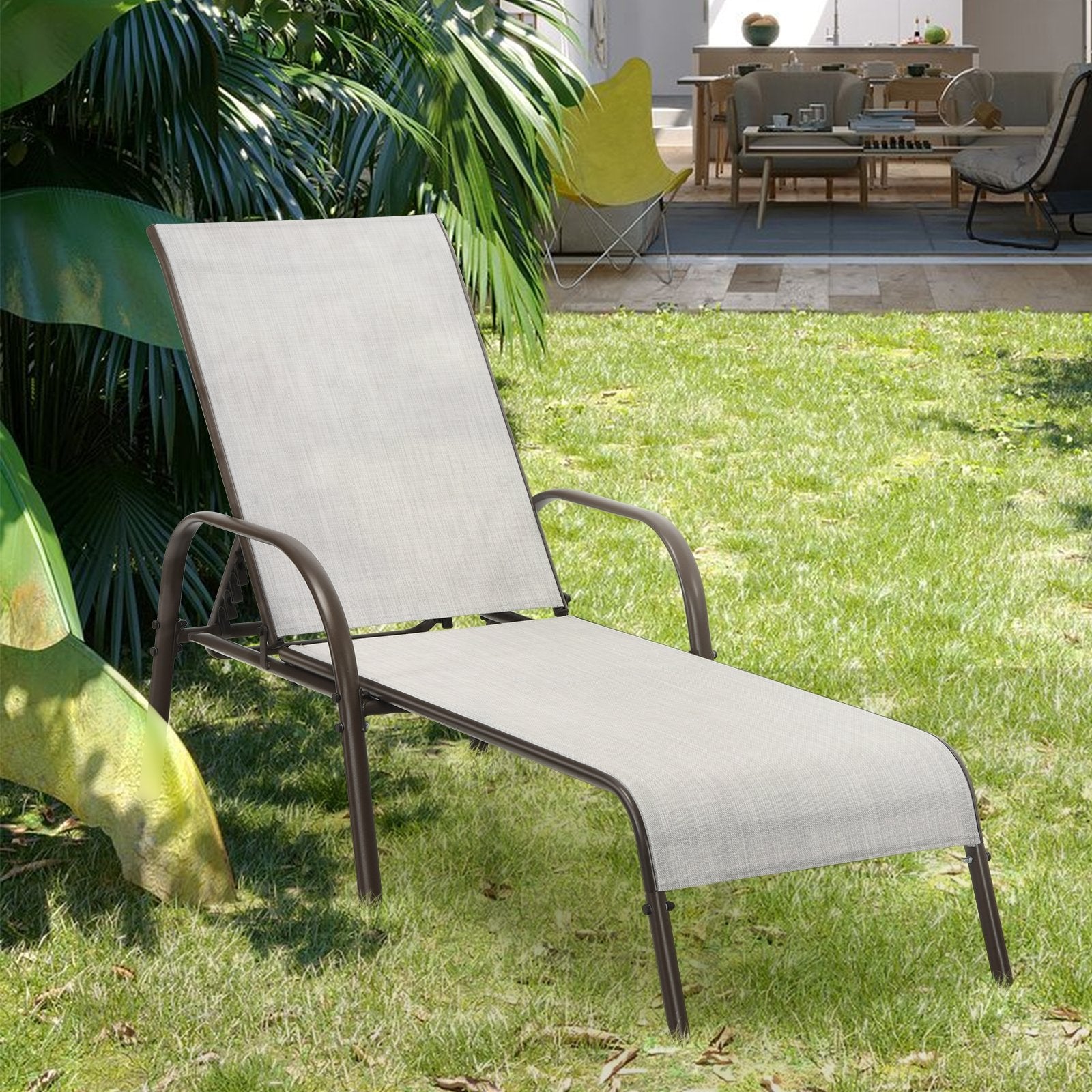 Adjustable Patio Chaise Outdoor Folding Lounge Chair with Adjustable Backrest, Gray Outdoor Chaise Lounges   at Gallery Canada