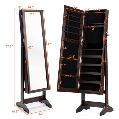 Jewelry Cabinet Stand Mirror Armoire with Large Storage Box, Brown Jewelry Armoires   at Gallery Canada