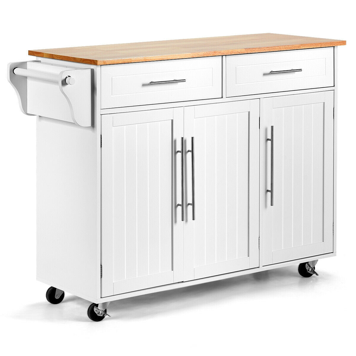 Kitchen Island Trolley Cart Wood Top Rolling Storage Cabinet, White Kitchen Islands & Carts White  at Gallery Canada