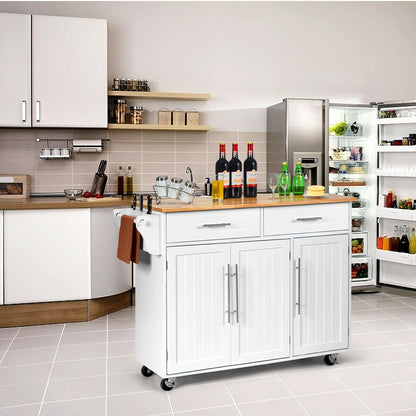 Kitchen Island Trolley Cart Wood Top Rolling Storage Cabinet, White Kitchen Islands & Carts   at Gallery Canada