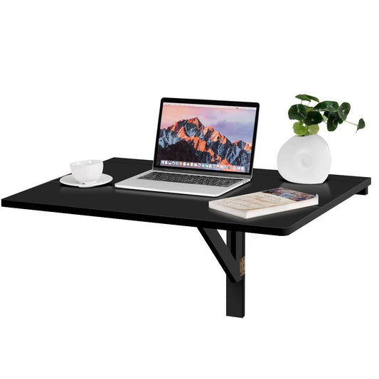 Space Saver Folding Wall-Mounted Drop-Leaf Table, Black Laptop Tables & Printer Stands Black  at Gallery Canada