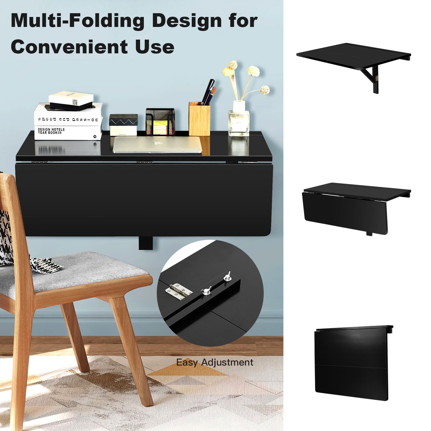 Space Saver Folding Wall-Mounted Drop-Leaf Table, Black Laptop Tables & Printer Stands   at Gallery Canada