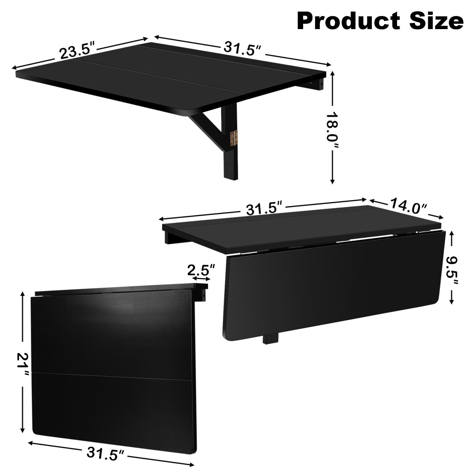 Space Saver Folding Wall-Mounted Drop-Leaf Table, Black Laptop Tables & Printer Stands   at Gallery Canada