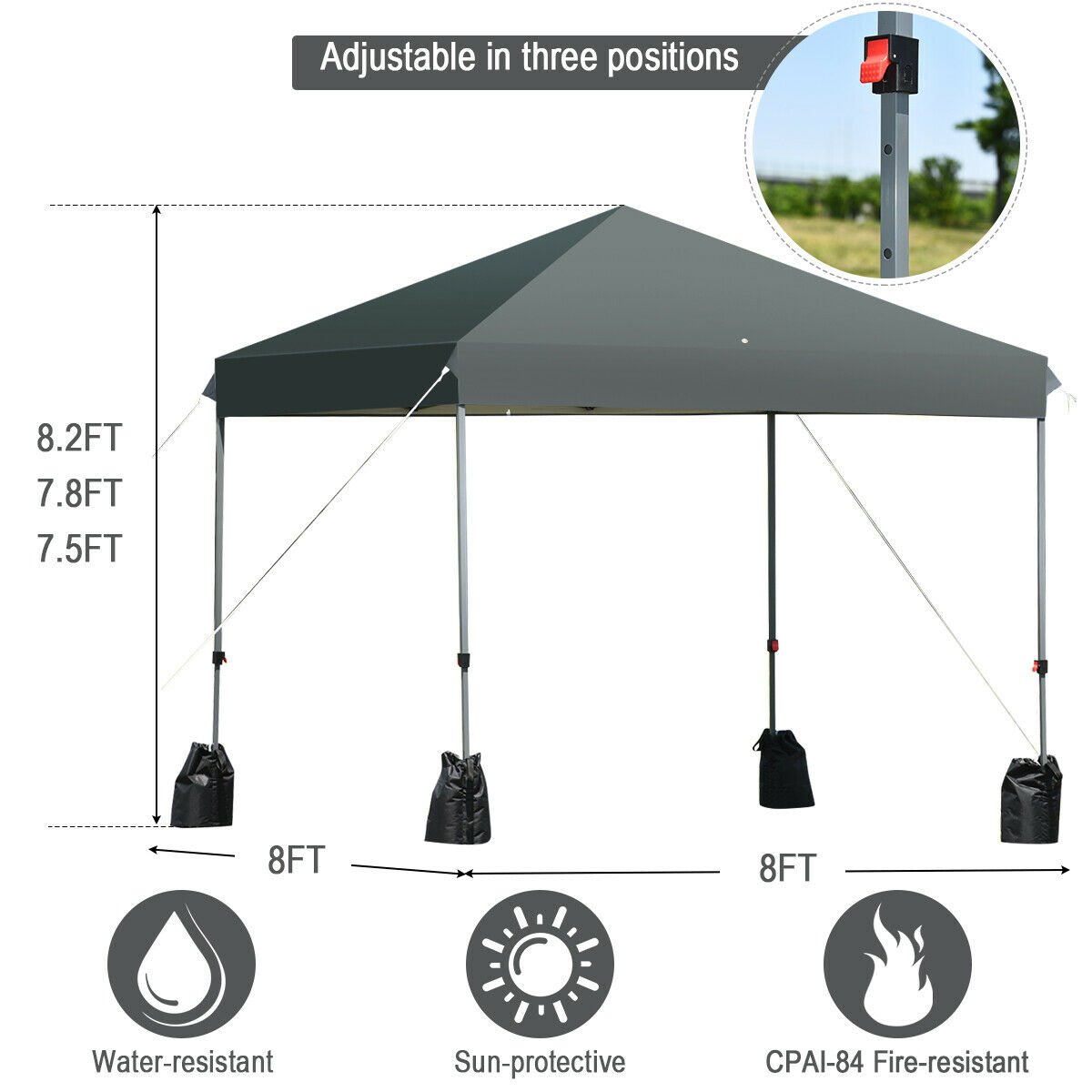 8’x8' Outdoor Pop up Canopy Tent  w/Roller Bag, Gray Canopies   at Gallery Canada