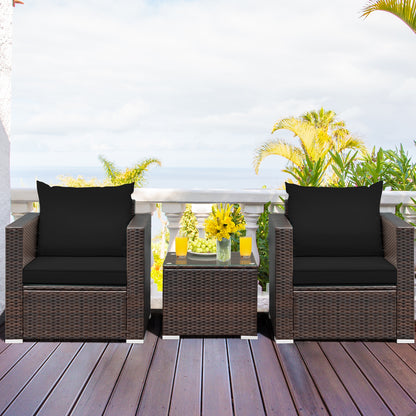 3 Pcs Patio Conversation Rattan Furniture Set with Cushion, Black Patio Conversation Sets   at Gallery Canada