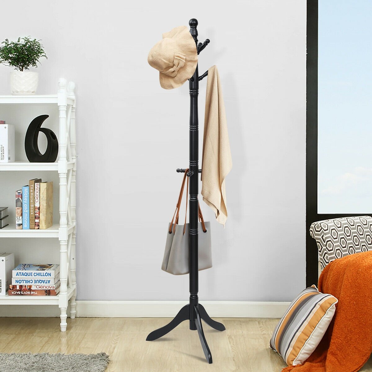 Adjustable Free Standing Wooden Coat Rack, Black Coat Racks & Hall Trees   at Gallery Canada