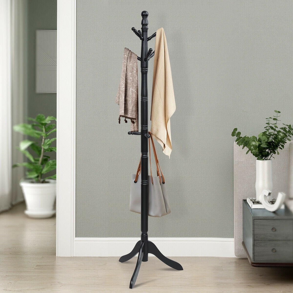 Adjustable Free Standing Wooden Coat Rack, Black Coat Racks & Hall Trees   at Gallery Canada