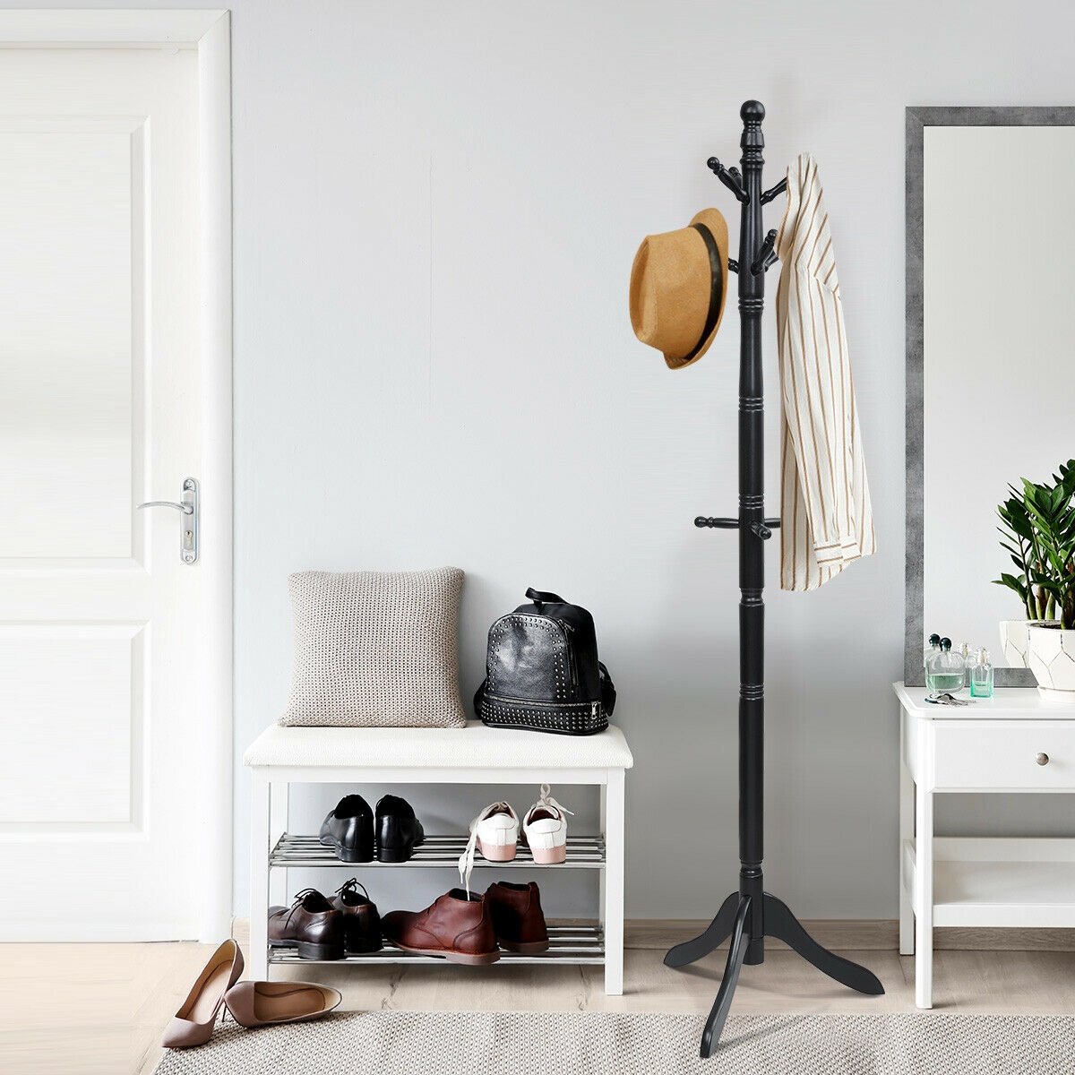 Adjustable Free Standing Wooden Coat Rack, Black Coat Racks & Hall Trees   at Gallery Canada