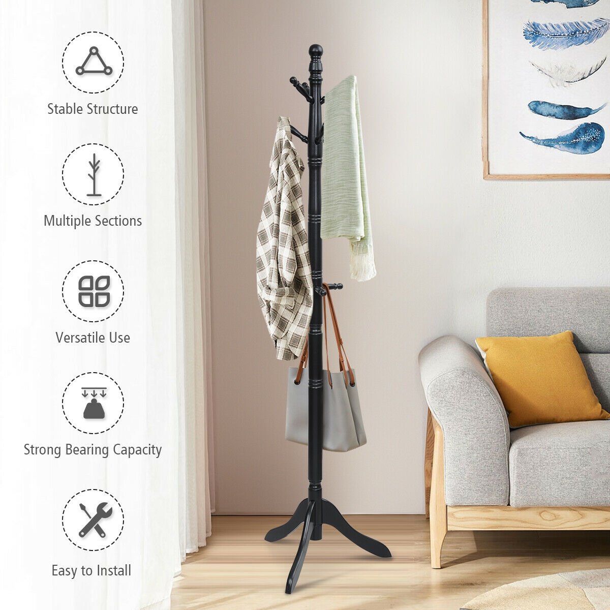 Adjustable Free Standing Wooden Coat Rack, Black Coat Racks & Hall Trees   at Gallery Canada