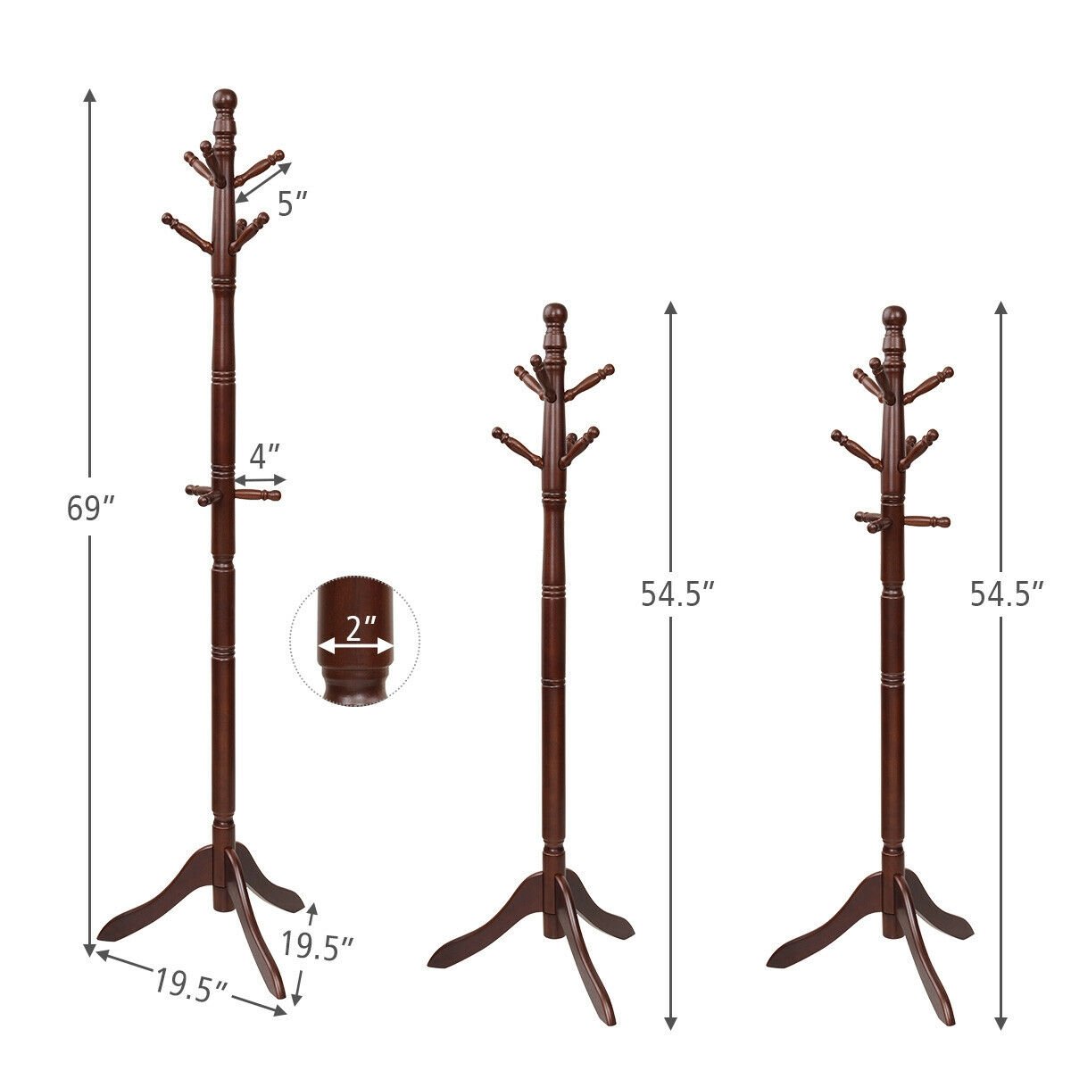 Adjustable Free Standing Wooden Coat Rack, Brown Coat Racks & Hall Trees   at Gallery Canada