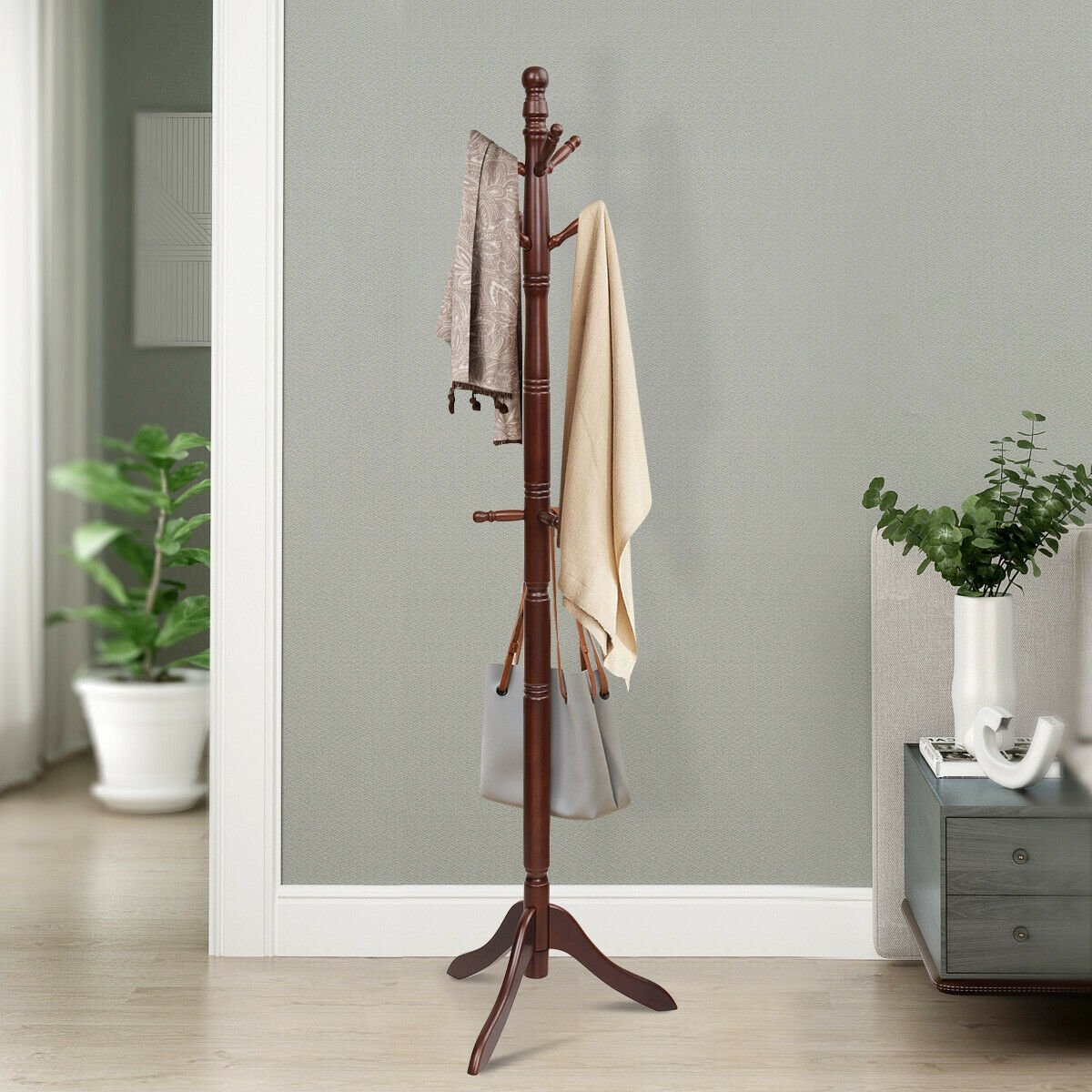 Adjustable Free Standing Wooden Coat Rack, Brown Coat Racks & Hall Trees   at Gallery Canada