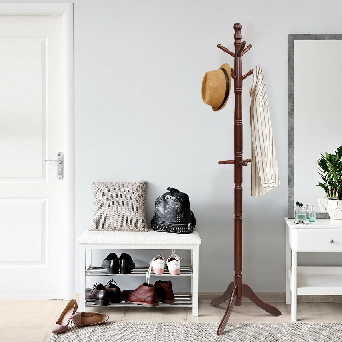 Adjustable Free Standing Wooden Coat Rack, Brown Coat Racks & Hall Trees   at Gallery Canada