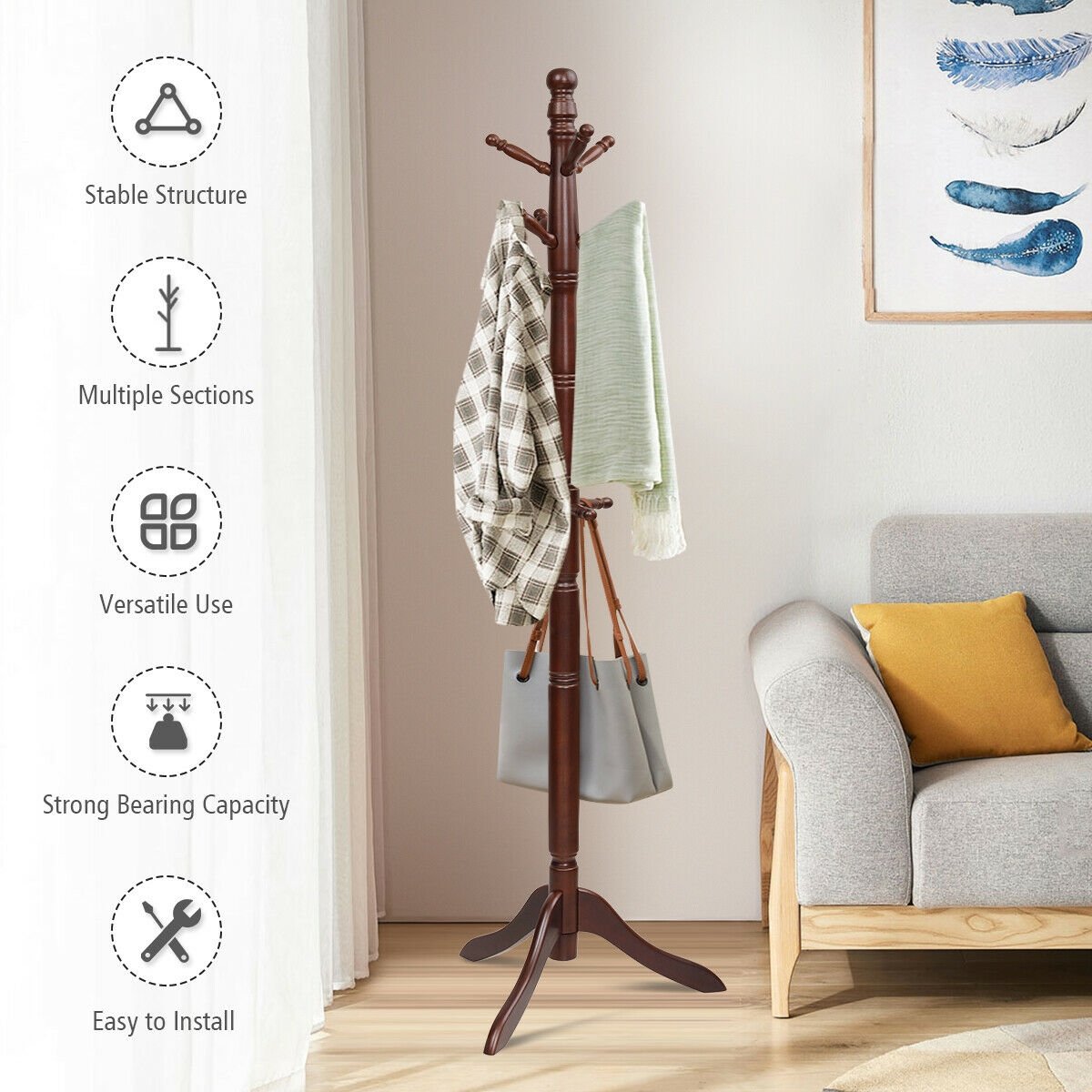 Adjustable Free Standing Wooden Coat Rack, Brown - Gallery Canada