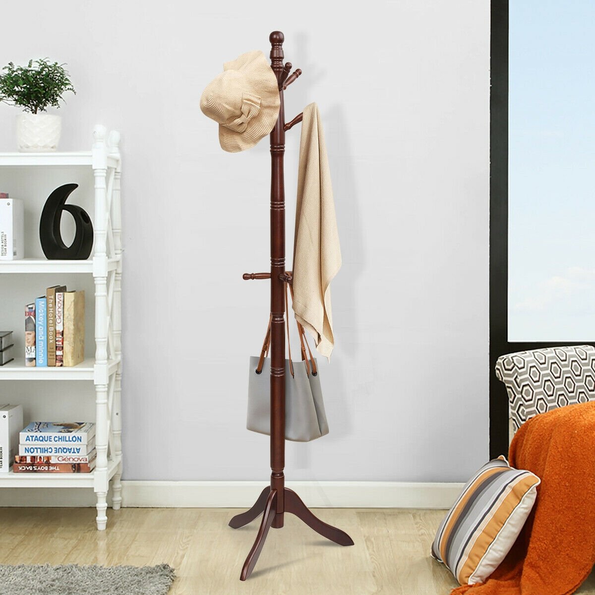 Adjustable Free Standing Wooden Coat Rack, Brown - Gallery Canada