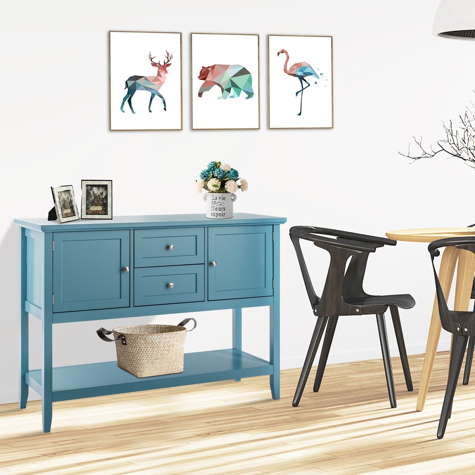 Wooden Sideboard Buffet Console Table with Drawers and Storage, Blue Console Tables   at Gallery Canada