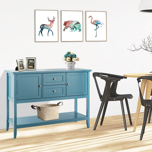 Wooden Sideboard Buffet Console Table with Drawers and Storage, Blue - Gallery Canada