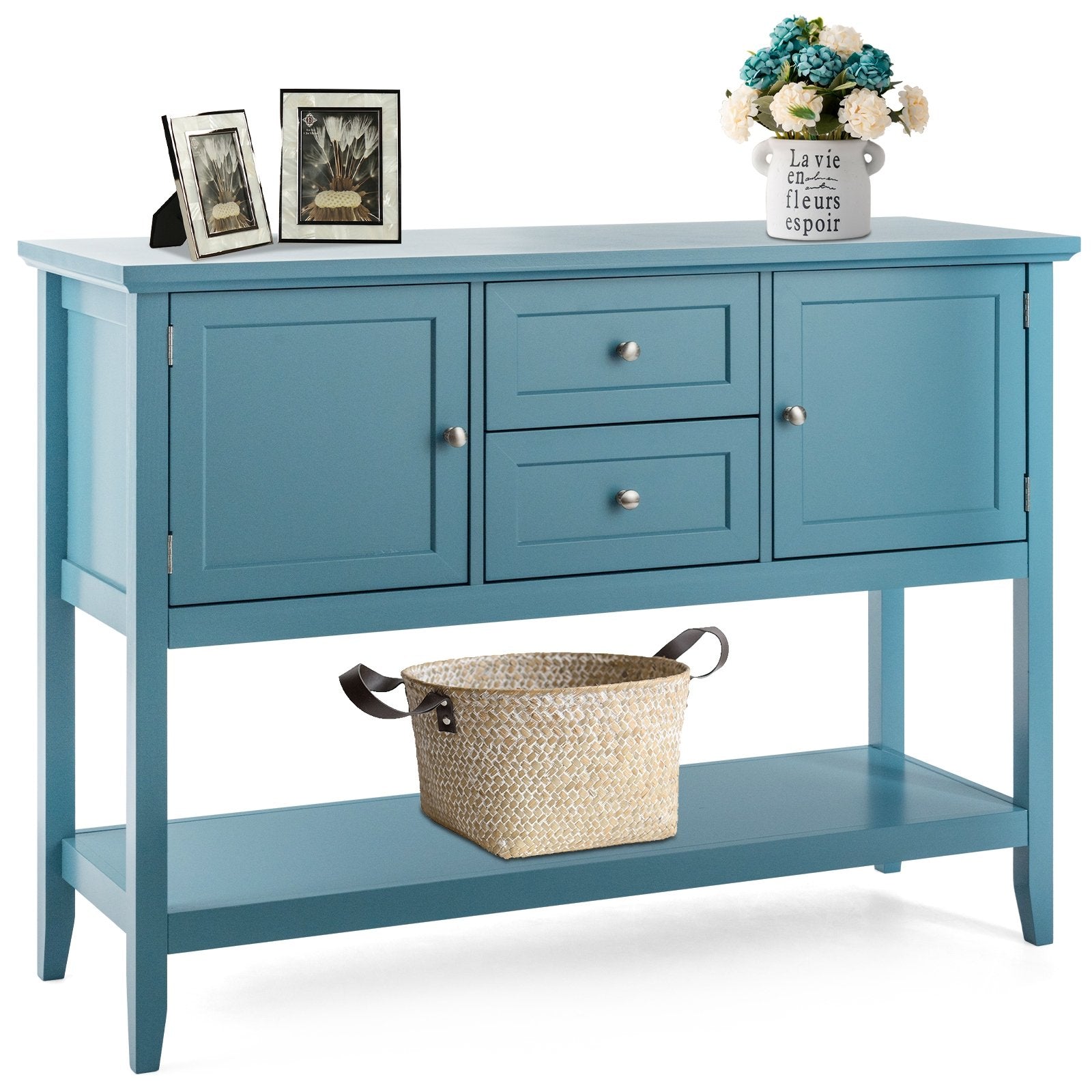 Wooden Sideboard Buffet Console Table with Drawers and Storage, Blue Console Tables   at Gallery Canada