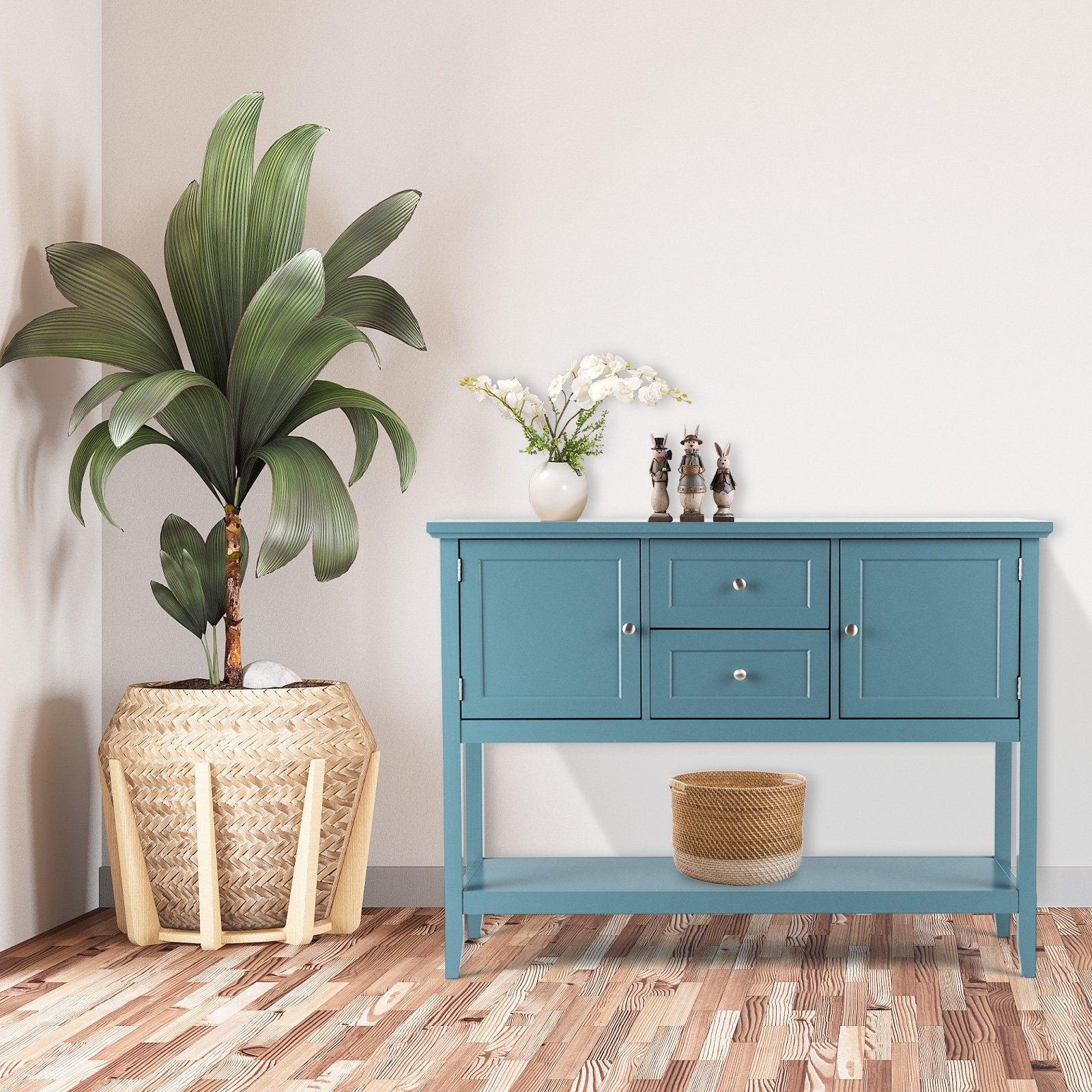 Wooden Sideboard Buffet Console Table with Drawers and Storage, Blue Console Tables   at Gallery Canada