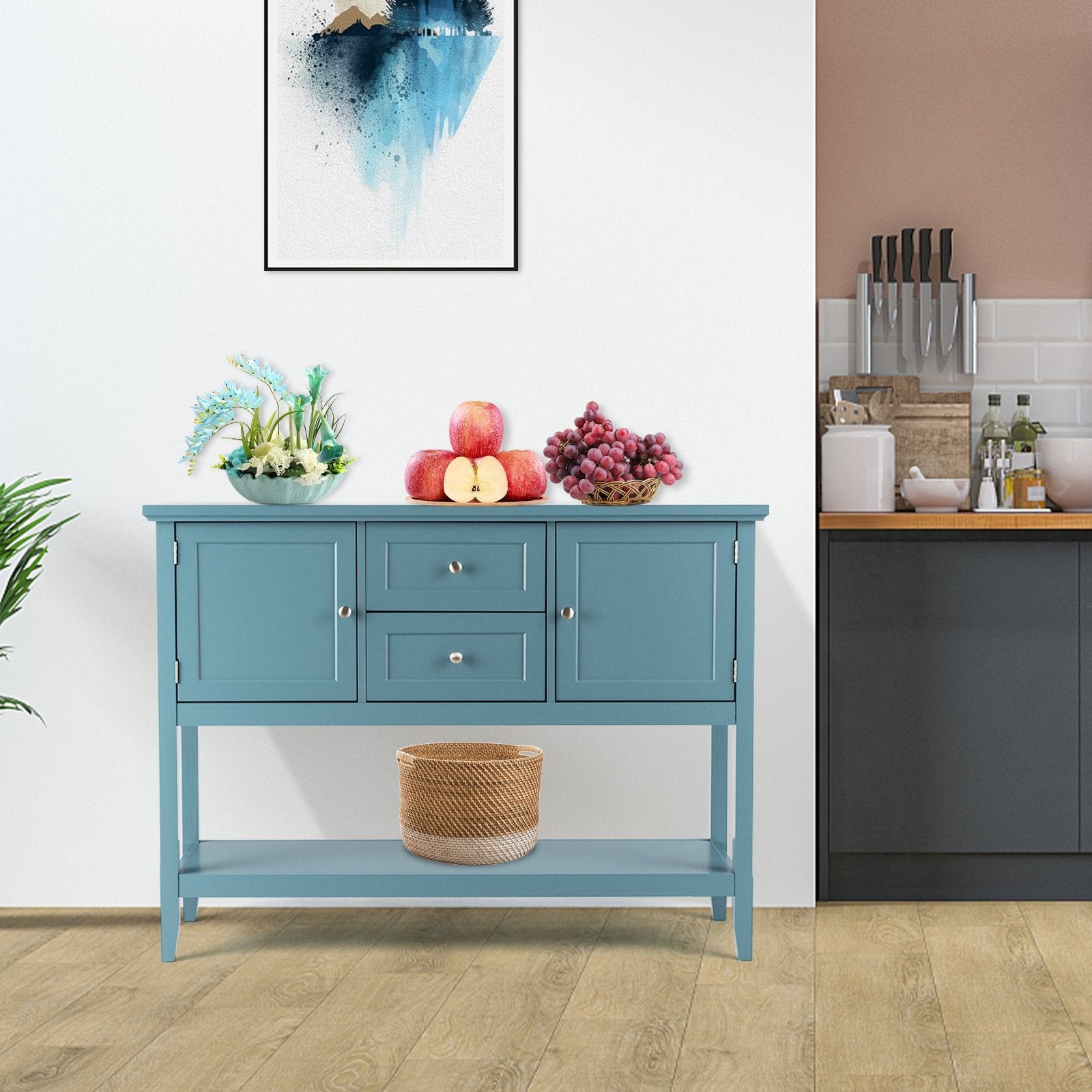 Wooden Sideboard Buffet Console Table with Drawers and Storage, Blue - Gallery Canada