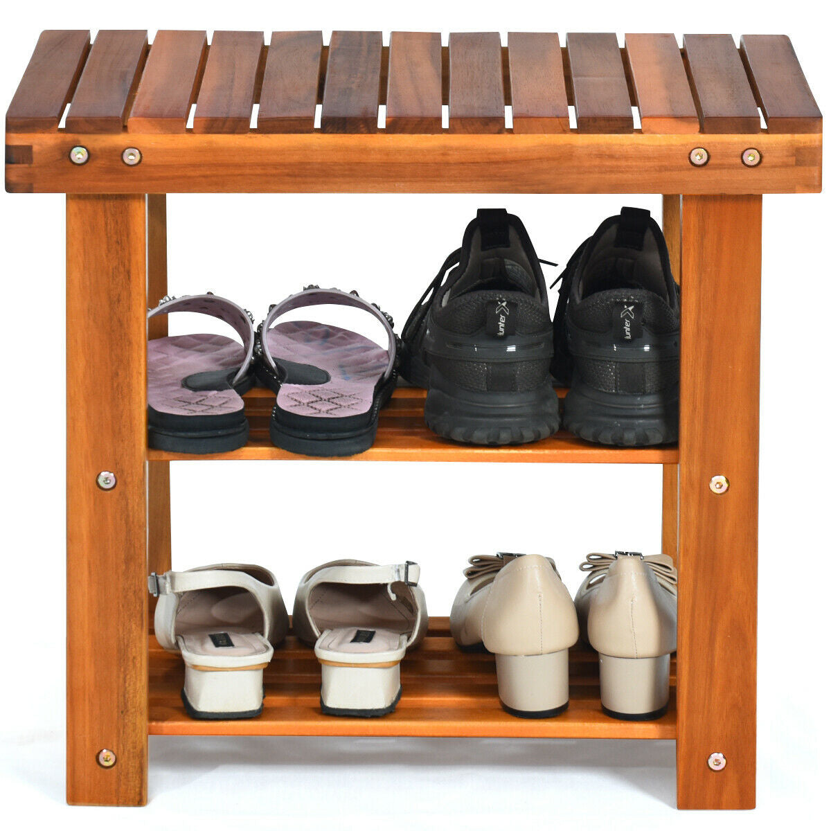3-Tier Wood Shoe Bench Boots Organizer, Natural Shoe Racks & Storage Benches at Gallery Canada