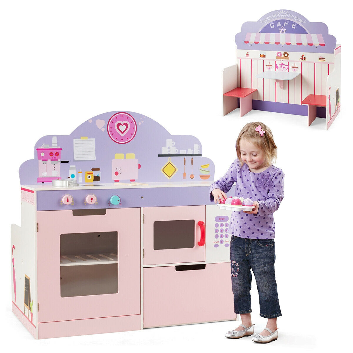 2 in 1 Kitchen and Cafe Pretend Cooking Playset Play Kitchen Sets at Gallery Canada