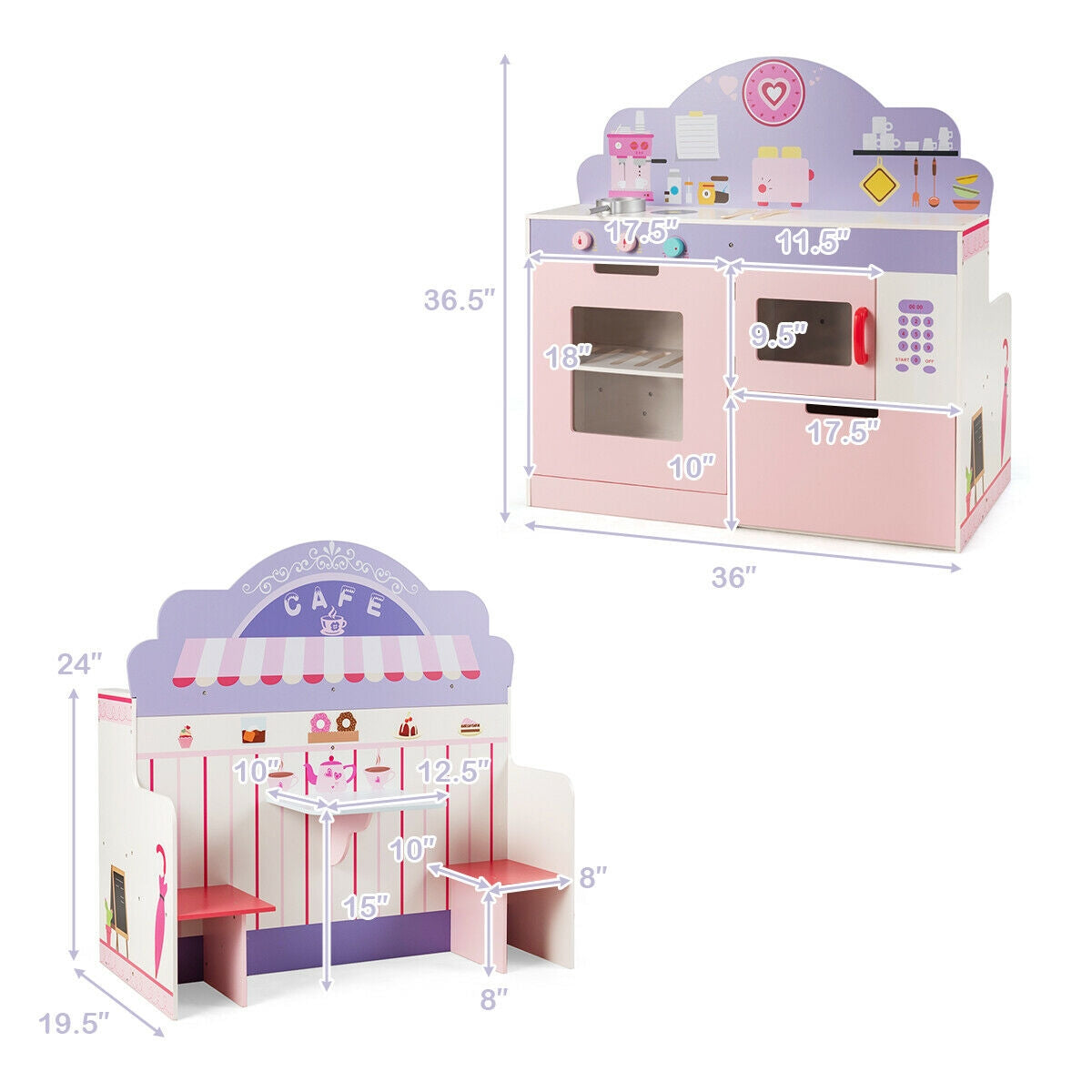 2 in 1 Kitchen and Cafe Pretend Cooking Playset Play Kitchen Sets at Gallery Canada