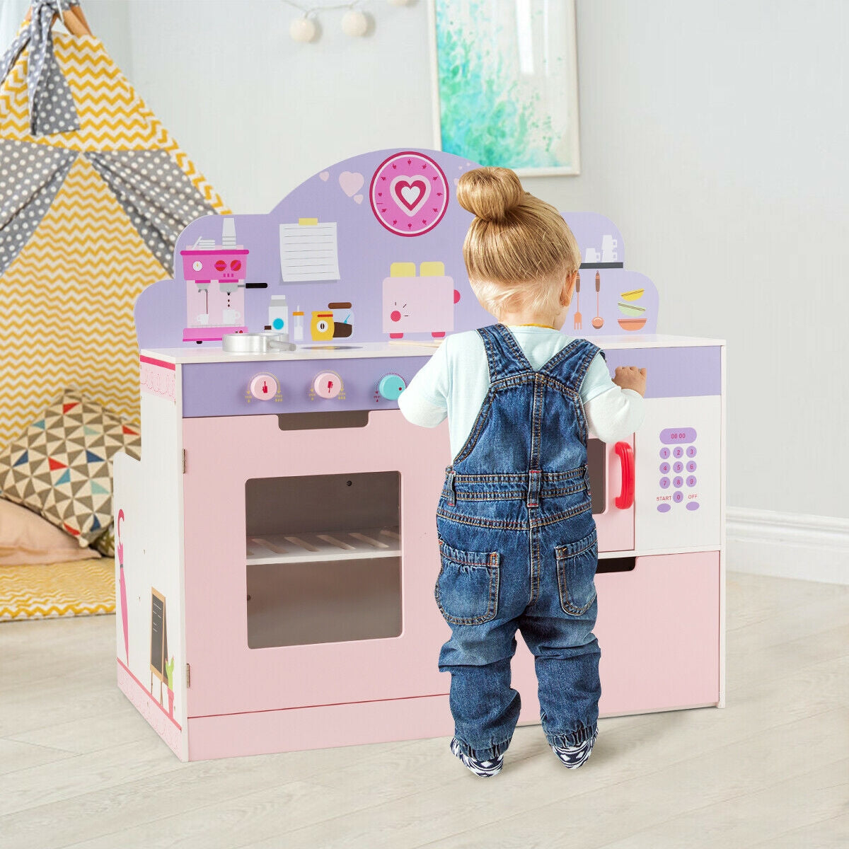 2 in 1 Kitchen and Cafe Pretend Cooking Playset Play Kitchen Sets at Gallery Canada