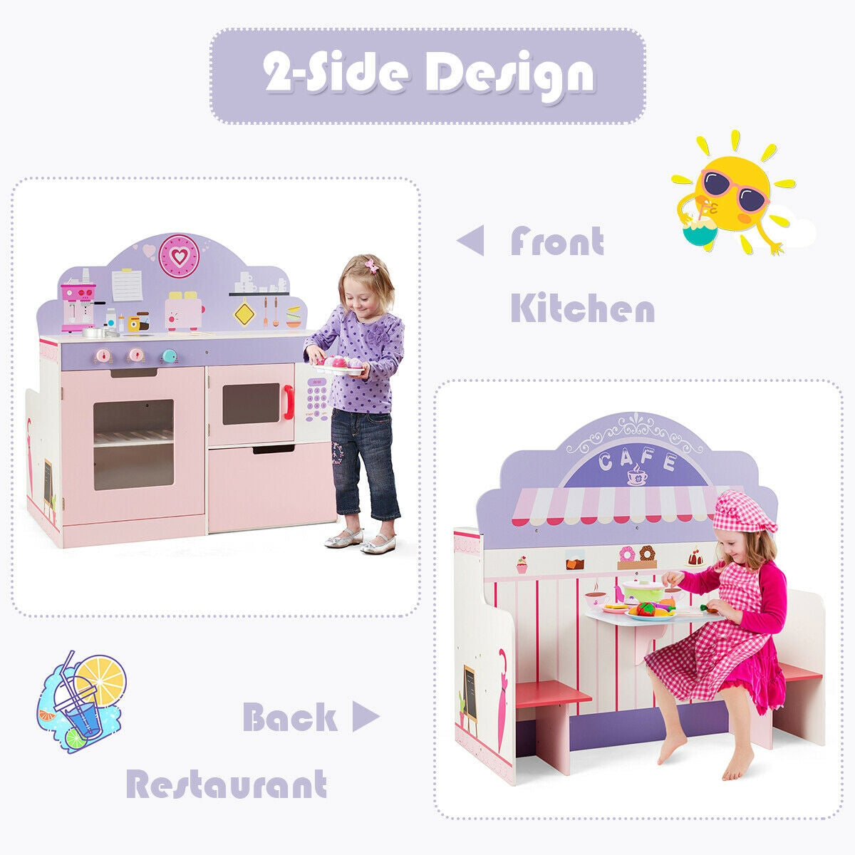 2 in 1 Kitchen and Cafe Pretend Cooking Playset Play Kitchen Sets at Gallery Canada