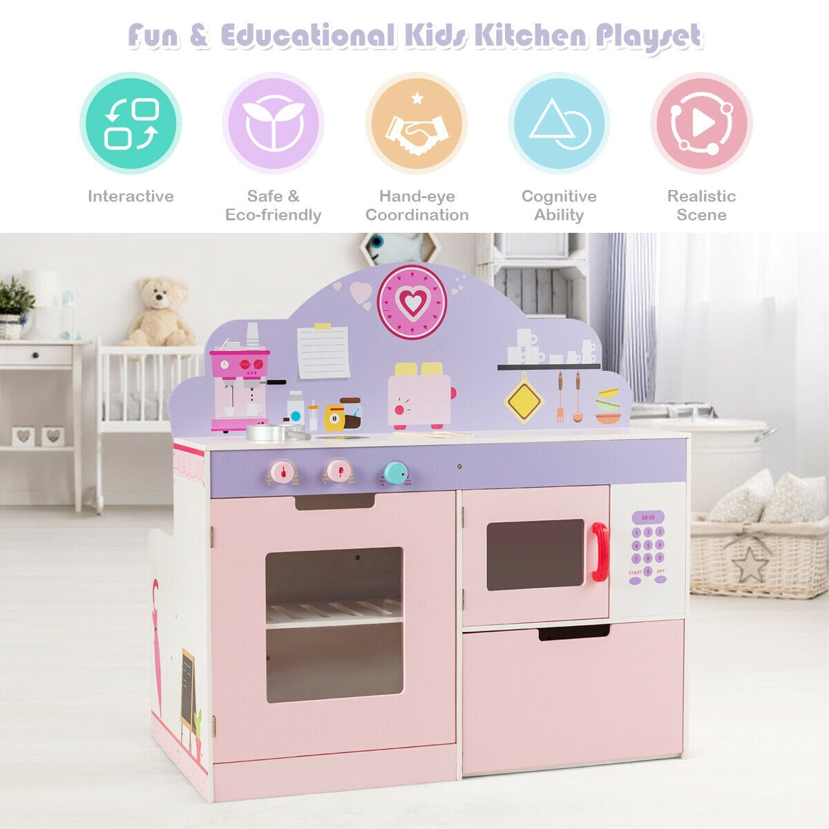 2 in 1 Kitchen and Cafe Pretend Cooking Playset Play Kitchen Sets at Gallery Canada