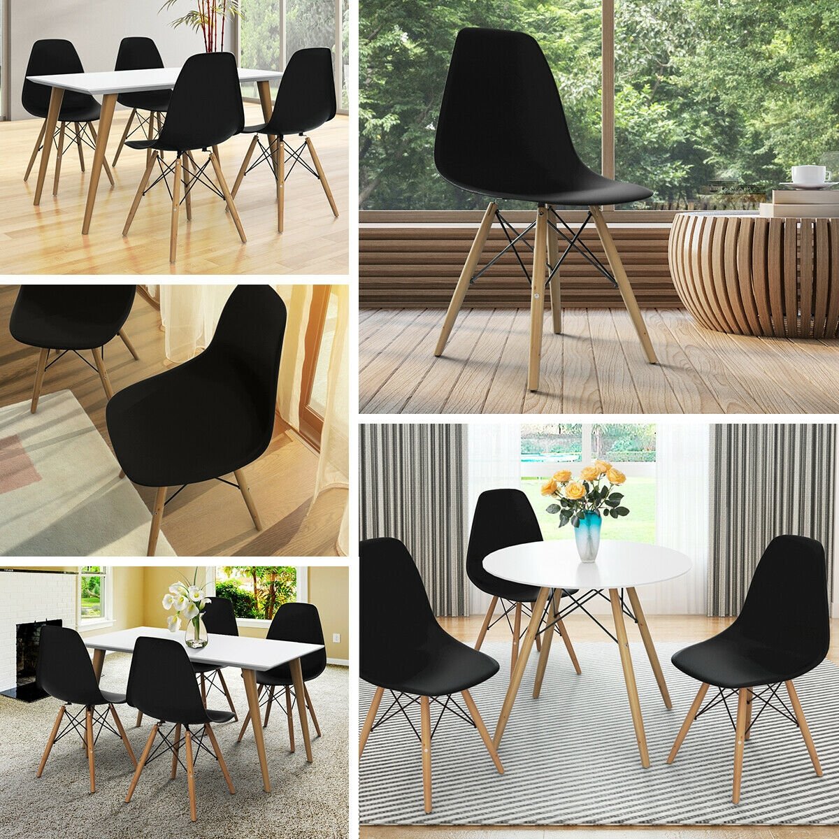 Set of 2 Mid-Century Modern DSW Dining Side Chair, Black Dining Chairs   at Gallery Canada