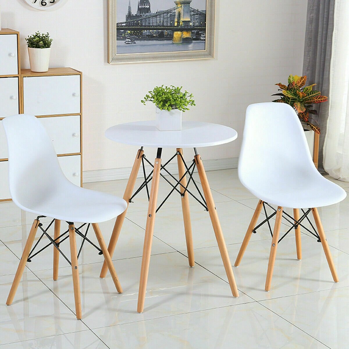 Set of 2 Mid-Century Modern DSW Dining Side Chair, White Dining Chairs   at Gallery Canada