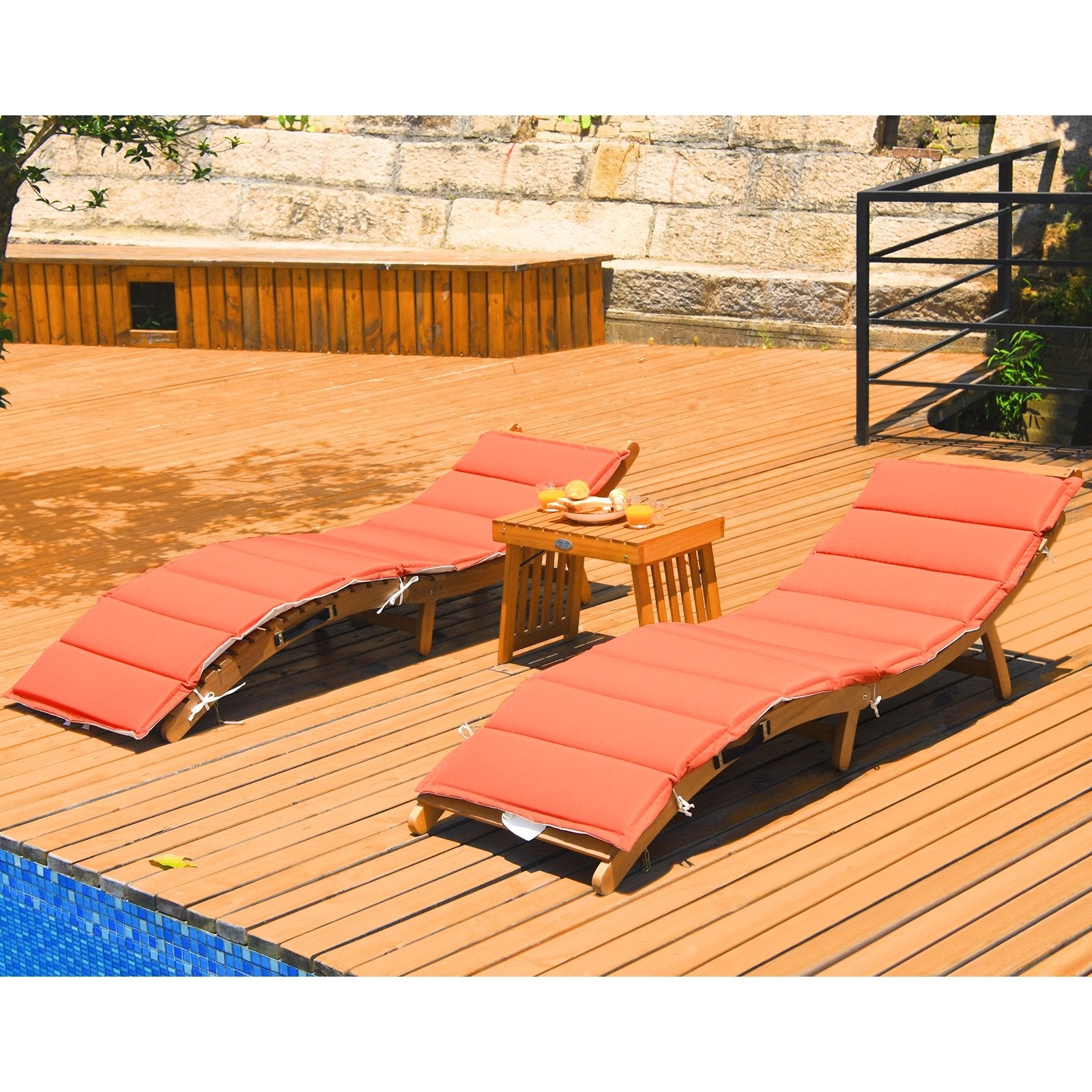 3 Pieces of Wooden Folding Patio Lounge Chair Table Set, Red Patio Conversation Sets   at Gallery Canada